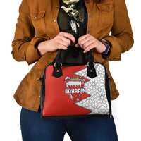 Bahrain Shield Design Shoulder Handbag with Arabesque Tile Motif in Red