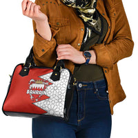Bahrain Shield Design Shoulder Handbag with Arabesque Tile Motif in Red