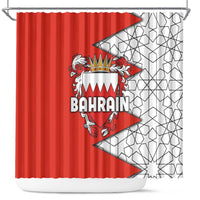 Bahrain Shield Design Shower Curtain with Arabesque Tile Motif in Red