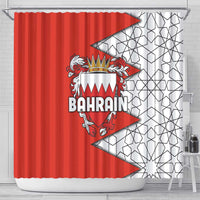 Bahrain Shield Design Shower Curtain with Arabesque Tile Motif in Red