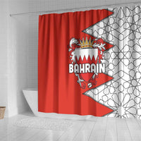 Bahrain Shield Design Shower Curtain with Arabesque Tile Motif in Red