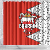 Bahrain Shield Design Shower Curtain with Arabesque Tile Motif in Red