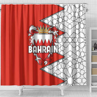 Bahrain Shield Design Shower Curtain with Arabesque Tile Motif in Red