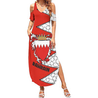 Bahrain Shield Design Summer Maxi Dress with Arabesque Tile Motif in Red
