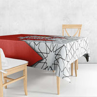 Bahrain Shield Design Tablecloth with Arabesque Tile Motif in Red