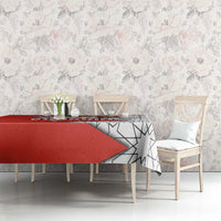 Bahrain Shield Design Tablecloth with Arabesque Tile Motif in Red