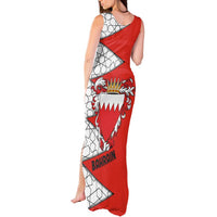 Bahrain Shield Design Tank Maxi Dress with Arabesque Tile Motif in Red