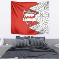Bahrain Shield Design Tapestry with Arabesque Tile Motif in Red