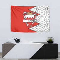 Bahrain Shield Design Tapestry with Arabesque Tile Motif in Red