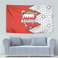 Bahrain Shield Design Tapestry with Arabesque Tile Motif in Red
