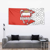Bahrain Shield Design Tapestry with Arabesque Tile Motif in Red
