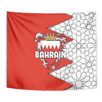 Bahrain Shield Design Tapestry with Arabesque Tile Motif in Red