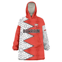 Bahrain Shield Design Wearable Blanket Hoodie with Arabesque Tile Motif in Red