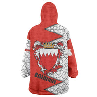 Bahrain Shield Design Wearable Blanket Hoodie with Arabesque Tile Motif in Red