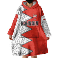 Bahrain Shield Design Wearable Blanket Hoodie with Arabesque Tile Motif in Red