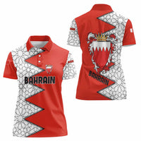 Bahrain Shield Design Women Polo Shirt with Arabesque Tile Motif in Red