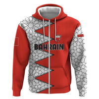 Bahrain Shield Design Zip Hoodie with Arabesque Tile Motif in Red