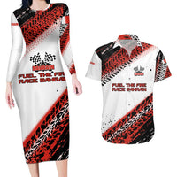 Formula 1 Inspired Bahrain Race Couples Matching Long Sleeve Bodycon Dress and Hawaiian Shirt with Checkered Flag Print