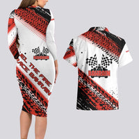 Formula 1 Inspired Bahrain Race Couples Matching Long Sleeve Bodycon Dress and Hawaiian Shirt with Checkered Flag Print