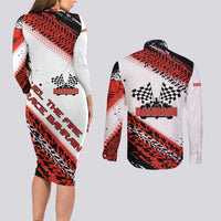 Formula 1 Inspired Bahrain Race Couples Matching Long Sleeve Bodycon Dress and Long Sleeve Button Shirt with Checkered Flag Print