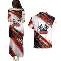 Formula 1 Inspired Bahrain Race Couples Matching Puletasi and Hawaiian Shirt with Checkered Flag Print