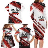 Formula 1 Inspired Bahrain Race Family Matching Long Sleeve Bodycon Dress and Hawaiian Shirt with Checkered Flag Print
