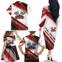 Formula 1 Inspired Bahrain Race Family Matching Off The Shoulder Long Sleeve Dress and Hawaiian Shirt with Checkered Flag Print