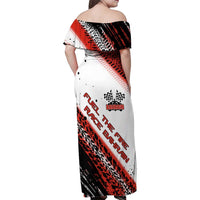 Formula 1 Inspired Bahrain Race Family Matching Off Shoulder Maxi Dress and Hawaiian Shirt with Checkered Flag Print