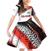 Formula 1 Inspired Bahrain Race Family Matching Off Shoulder Short Dress and Hawaiian Shirt with Checkered Flag Print