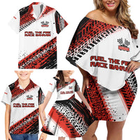 Formula 1 Inspired Bahrain Race Family Matching Off Shoulder Short Dress and Hawaiian Shirt with Checkered Flag Print