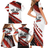Formula 1 Inspired Bahrain Race Family Matching Short Sleeve Bodycon Dress and Hawaiian Shirt with Checkered Flag Print