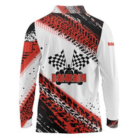 Formula 1 Inspired Bahrain Race Long Sleeve Polo Shirt with Checkered Flag Print