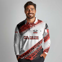 Formula 1 Inspired Bahrain Race Long Sleeve Polo Shirt with Checkered Flag Print