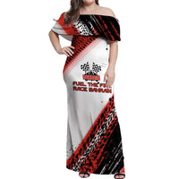 Formula 1 Inspired Bahrain Race Off Shoulder Maxi Dress with Checkered Flag Print
