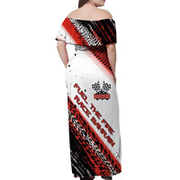 Formula 1 Inspired Bahrain Race Off Shoulder Maxi Dress with Checkered Flag Print