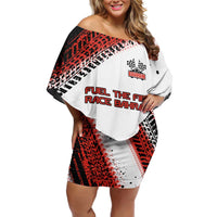 Formula 1 Inspired Bahrain Race Off Shoulder Short Dress with Checkered Flag Print