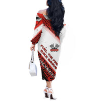 Formula 1 Inspired Bahrain Race Off The Shoulder Long Sleeve Dress with Checkered Flag Print