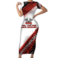 Formula 1 Inspired Bahrain Race Short Sleeve Bodycon Dress with Checkered Flag Print