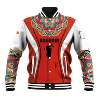 Bahrain Mandala Pattern Baseball Jacket with National Map and Arabic Geometric Design