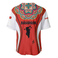 Bahrain Mandala Pattern Baseball Jersey with National Map and Arabic Geometric Design