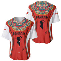 Bahrain Mandala Pattern Baseball Jersey with National Map and Arabic Geometric Design