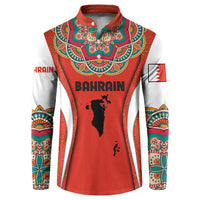 Bahrain Mandala Pattern Button Sweatshirt with National Map and Arabic Geometric Design