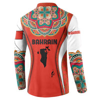 Bahrain Mandala Pattern Button Sweatshirt with National Map and Arabic Geometric Design