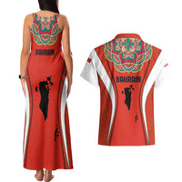 Bahrain Mandala Pattern Couples Matching Tank Maxi Dress and Hawaiian Shirt with National Map and Arabic Geometric Design