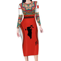 Bahrain Mandala Pattern Family Matching Long Sleeve Bodycon Dress and Hawaiian Shirt with National Map and Arabic Geometric Design