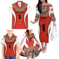 Bahrain Mandala Pattern Family Matching Off The Shoulder Long Sleeve Dress and Hawaiian Shirt with National Map and Arabic Geometric Design