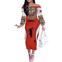 Bahrain Mandala Pattern Family Matching Off The Shoulder Long Sleeve Dress and Hawaiian Shirt with National Map and Arabic Geometric Design