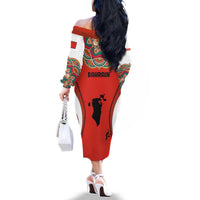 Bahrain Mandala Pattern Family Matching Off The Shoulder Long Sleeve Dress and Hawaiian Shirt with National Map and Arabic Geometric Design