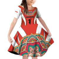 Bahrain Mandala Pattern Family Matching Off Shoulder Short Dress and Hawaiian Shirt with National Map and Arabic Geometric Design