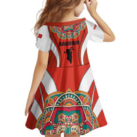 Bahrain Mandala Pattern Family Matching Off Shoulder Short Dress and Hawaiian Shirt with National Map and Arabic Geometric Design